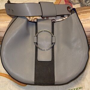 Grey Circle-Accent Shoulder Bag - Unbranded